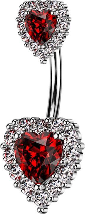 Produktbild Star Piercing Banane silber mit zwei Herzen Kristall rot (Messing, Chirurgenstahl 316L)