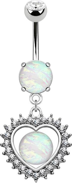 Produktbild Star Piercing Banane silber mit Anhänger Herz mit Kristallen und Opal (Chirurgenstahl 316L, Messing)