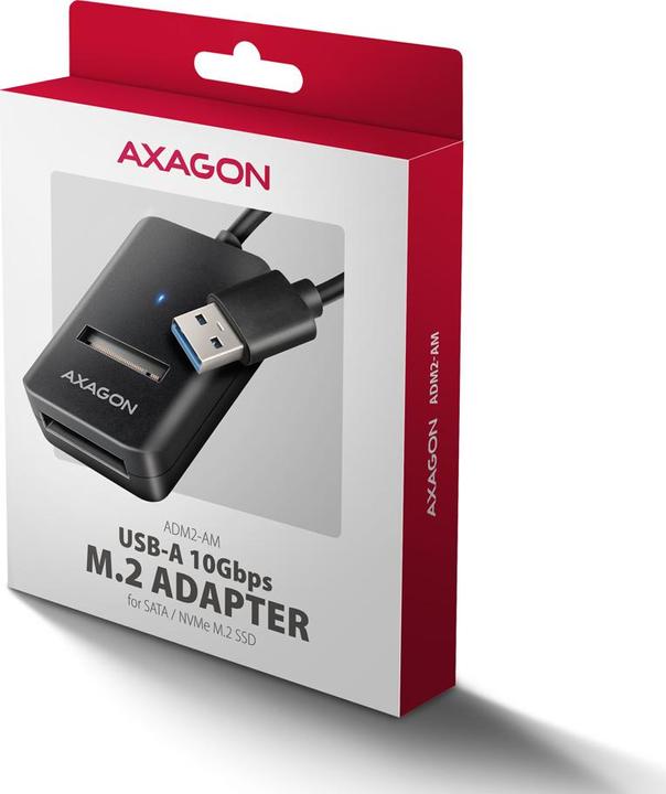 Actual product image Axagon Other Computer Accessory ADM2-AM USB-A 10Gbps - M.2 NVMe&SATA SSD adapter, 10cm USB-A (M.2)