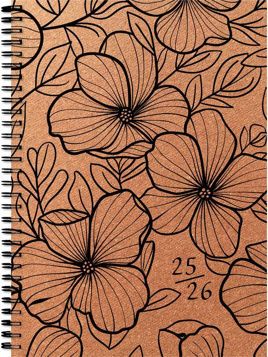 Simplex Schüleragenda Leather 25/26 500405.26 1W/2S 17M Flowers ML 14.8x21cm (14.8 x 21 cm, Rhaeto-Romanic, German, French, Italian)