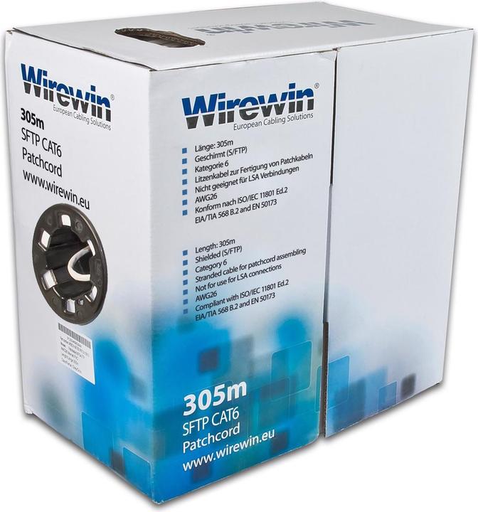 Image du produit Wirewin Câble de manoeuvre VKBOX Cat 6A, S/FTP, 305 m, noir (S/FTP, CAT6a, 3.05 m)