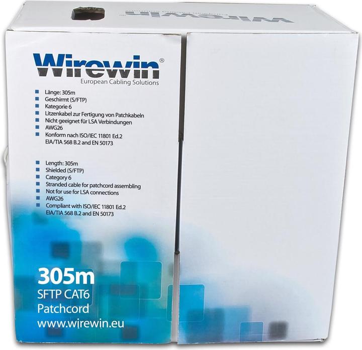 Image du produit Wirewin Câble de manoeuvre VKBOX Cat 6A, S/FTP, 305 m, noir (S/FTP, CAT6a, 3.05 m)