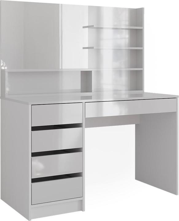 Hochglänzend, Korpus: Weiss, Tischplatte: Weiss, matt Front, hochglänzend Spiegelregal: Weiss