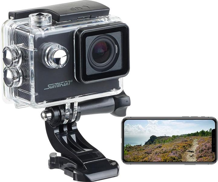 Somikon Caméra d'action 4K d'entrée de gamme, boîtier sous-marin inclus (30p, WiFi)