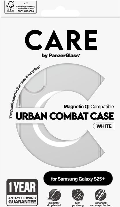 Actual product image PanzerGlass CARE by ® Flagship Case Transparent Urban Combat w. White Qi Compatible Samsung Galaxy S (Samsung Galaxy S25+)