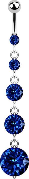 Produktbild Star Piercing Banane silber mit Kugel und Kugel Kristall dunkelblau Anhänger vier runde Kristalle (Chirurgenstahl 316L, Messing)