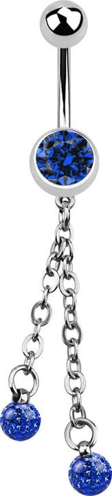 Actual product image Star Piercing Banana silver with chain and two crystal balls dark blue (Surgical steel 316L, without brass)