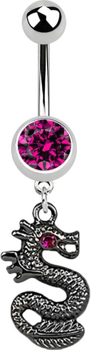 Immagine prodotto Star Piercing Banana argento con ciondolo drago nero fucsia (Acciaio chirurgico 316L, senza ottone)