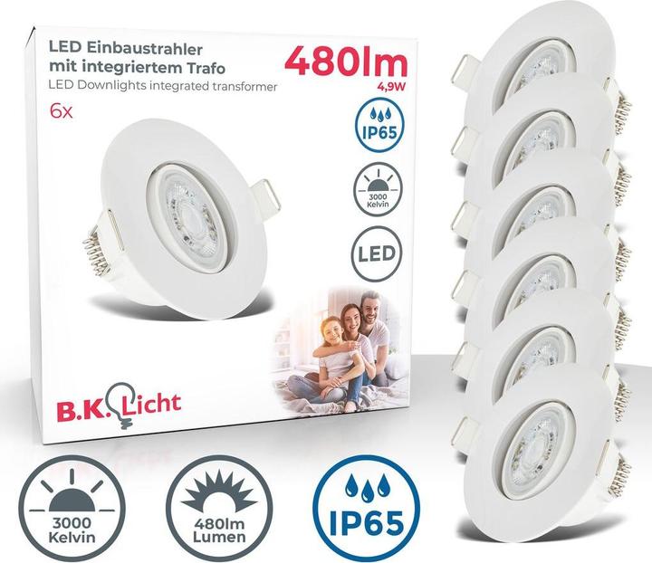 Image du produit B.K.Licht Lampes LED encastrées, set de 6, IP65, blanc, 6xPlaque LED/4,9W (480 lm)