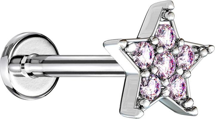 Produktbild Star Piercing Micro Labret Innengewinde silber Stern Kristall pink (Messing, Chirurgenstahl 316L)