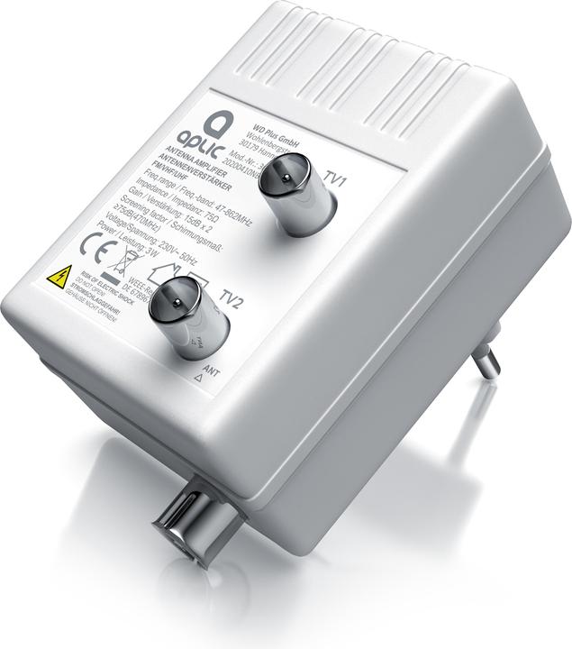 Aplic DVB-T2 antenna amplifier, cable TV, radio antenna amplifier, 2x 15 dB signal amplification (Amplifier)