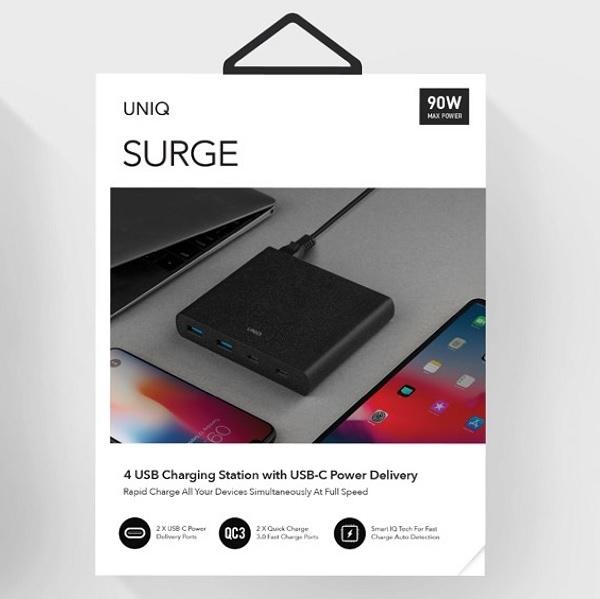 Produktbild Uniq HUB Surge Charger 2x USB Quick Charge 3.0 + 2x USB-C PD 3.0 90W Juoda (90 W)