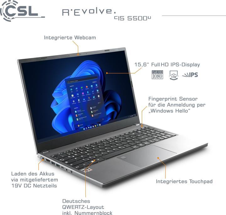 Produktbild CSL Notebook R'Evolve C15 5500U 32GB 1000GB Windows 11 Home (15.60", AMD Ryzen 5 5500U, 32 GB, 1000 GB, DE)