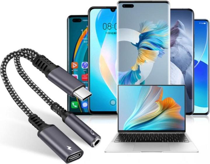 Produktbild Apfelkiste USB C auf 3.5mm Kopfhöreranschluss und USB C Port Nylon Kabel mit Power Delivery (60W) (USB Typ C, USB Typ C, 3.5mm Klinke)