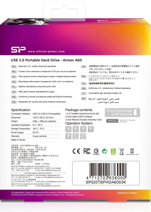 Actual product image Silicon Power Armor A60 2TB USB 3.0 2.5 SP020TBPHDA60S (2 TB)