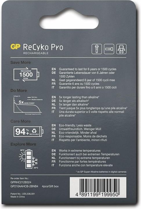 Produktbild GP Batteries ReCyko Pro (4 Stk., AA, 2000 mAh)