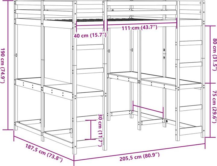 Valeurs nutritives et ingrédients VidaXL Lit mezzanine avec bureau & échelle (180 x 200 cm)