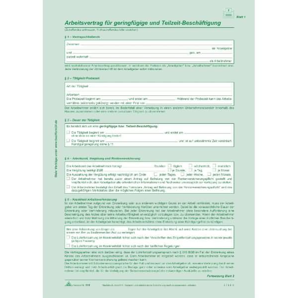 Image du produit Rnk Contrat de travail pour les travailleurs à temps partiel et à temps réduit, autocopiant (4 x)