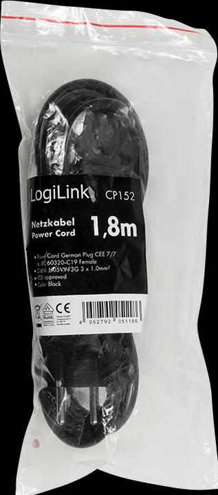 Produktbild LogiLink Power Cord CEE 7/7-IEC C19 black 1.80m (1.80 m)