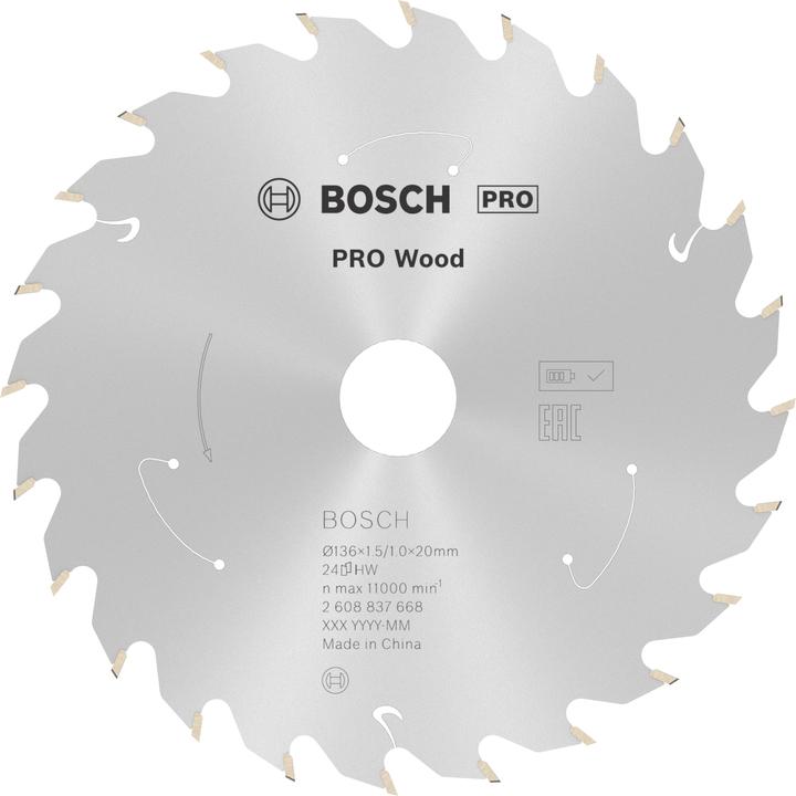 Immagine prodotto Bosch Professional Zubehör Lama per sega circolare a batteria PRO Wood, 136 x 1,5 x 20 mm