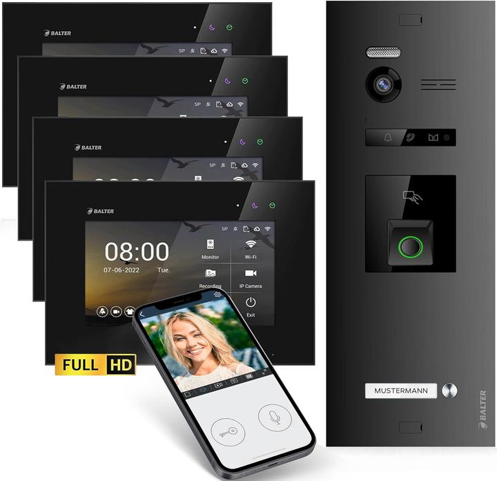 Produktbild Balter EVO-HD Video Türsprechanlage mit Fingerprint & App-Steuerung für Einfamilienhäuser (WLAN, App)