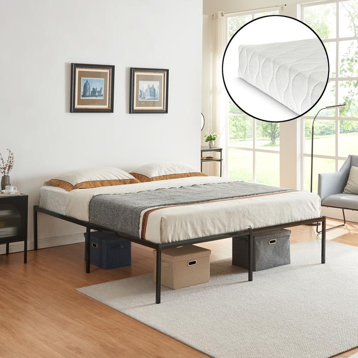 Actual product image En.Casa Metal bed Vårdö with mattress 180x200 cm black (180 x 200 cm)