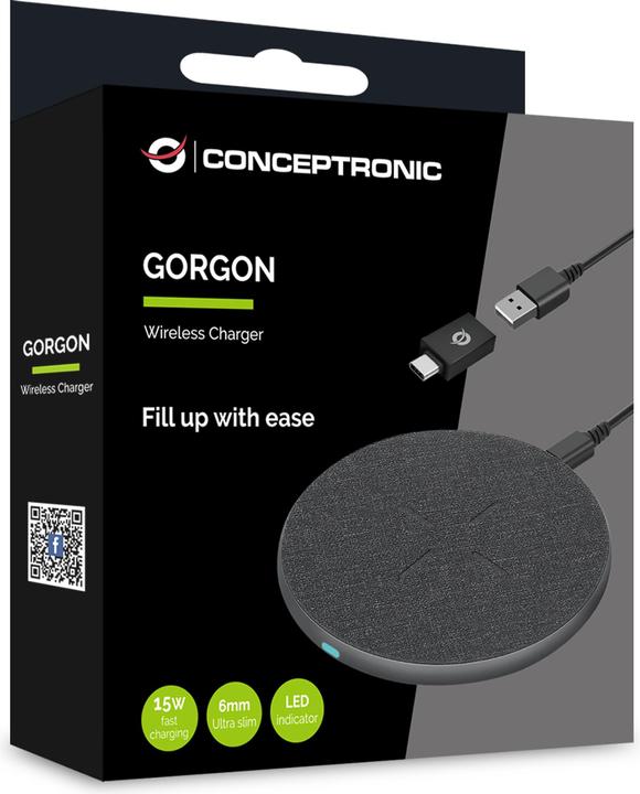 Image du produit Conceptronic chargeur sans fil 15W Qi USB-A + USB-C gris (15 W)