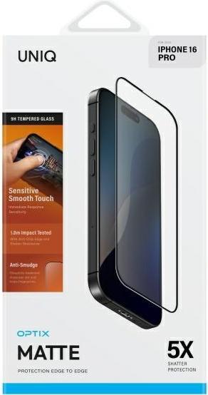 Produktbild Uniq Optix Matte iPhone 16 Pro 6.3" matowe szkło hartowane z aplikatorem (1 Stück, Apple iPhone 16 Pro)