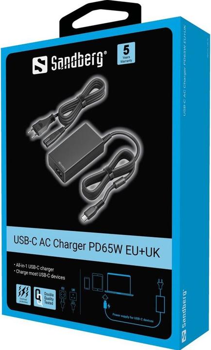 Actual product image Sandberg USB-C AC Charger PD65W EU+UK (65 W)