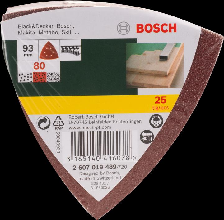 Bosch Zubehör Set di fogli abrasivi per levigatrice delta, 93 mm, 80, 6 fori, confezione da 25