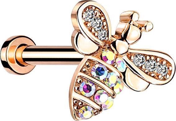 Image du produit Star Piercing Micro Labret femelle or rose abeille avec cristaux (Laiton, Acier chirurgical 316L)
