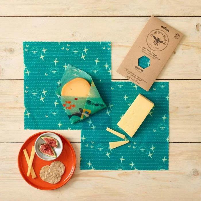 Image du produit The Beeswax Wrap Co. Lot de 3 lingettes à la cire d'abeille Medium Wraps Sea
