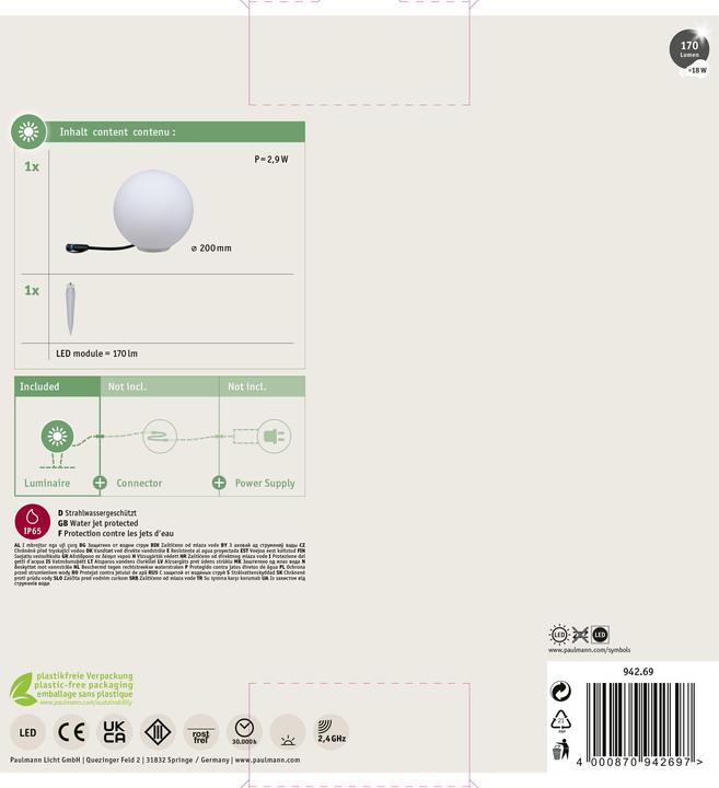 Immagine prodotto Paulmann Luce da giardino Plug & Shine GLOBE RGBW (180 lm, IP65)