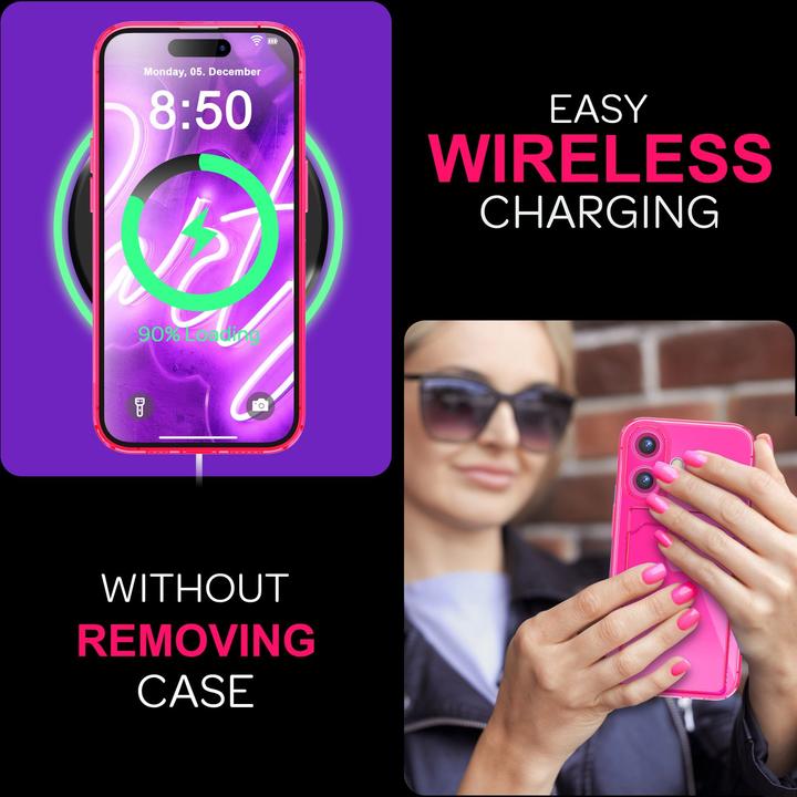 Produktbild Nalia Klar Transparente Neon Silikon Hülle Kartenhalter (Apple iPhone 16 Plus)
