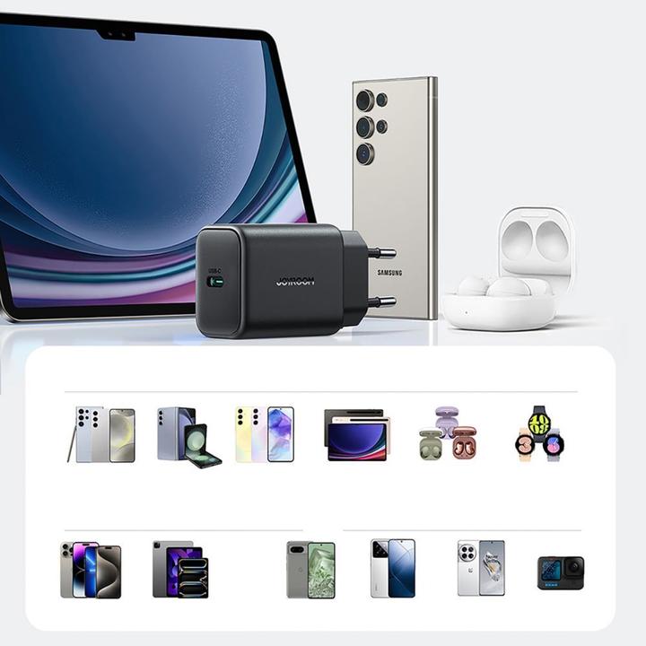 Actual product image Joyroom 25W Single USB-C Charger with 60W C to C Cable, 1m - Black (25 W)