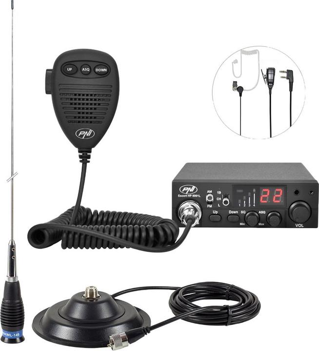 PNI Package Radio CB ESCORT HP 8001L ASQ + Antenne CB ML145 avec aimant 145/PL (0.15 km)