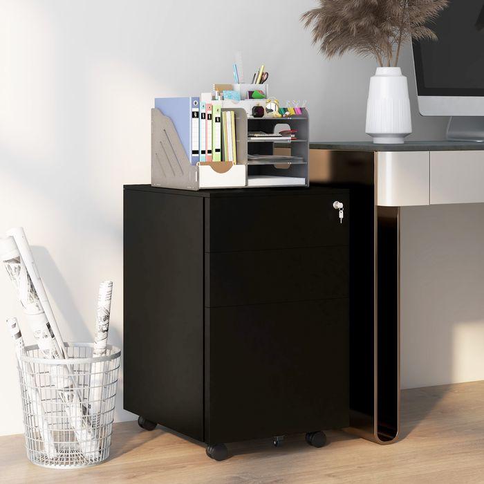 Produktbild Swisshandel24 Rollcontainer Aktenschrank, 3 Schubladen, abschliessbar, rollbar, 37cmx43,5cmx60cm, Schwarz