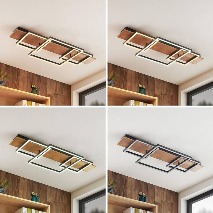 Produktbild Lucande Chariska LED-Deckenlampe Holz schwarz 95cm (740 lm)