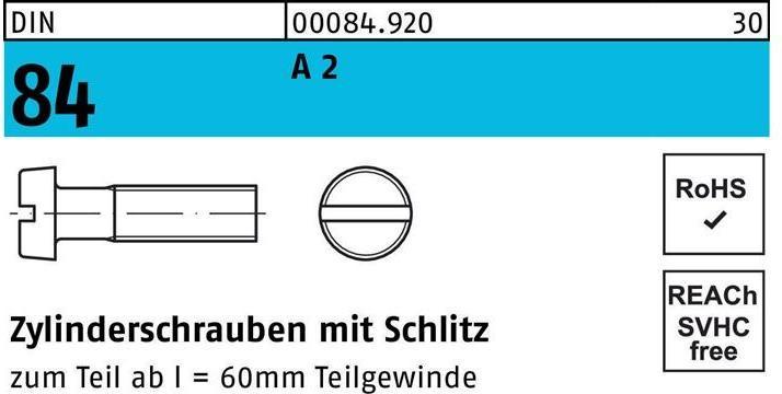 Image du produit Reyher Vis à tête cylindrique DIN 84/ISO 1207 fente M 5 x 50 A 2 (100 Vis par pièce)