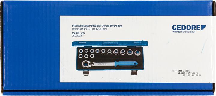 Produktbild Gedore 19 SKU-20 Steckschlüssel-Satz 1/2", 14-teilig, 10-24 mm (23 mm, 10  mm, 13 mm, 16 mm, 18 mm, 15 mm, 17 mm, 20 mm, 11 mm, 14 mm, 19 mm, 22 mm, 24 mm, 12 mm, 21 mm)