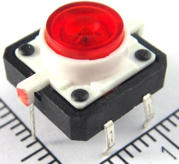 Image du produit Play-Zone Interrupteur de circuit imprimé 12 x 12 X 7 mm avec LED Rouge