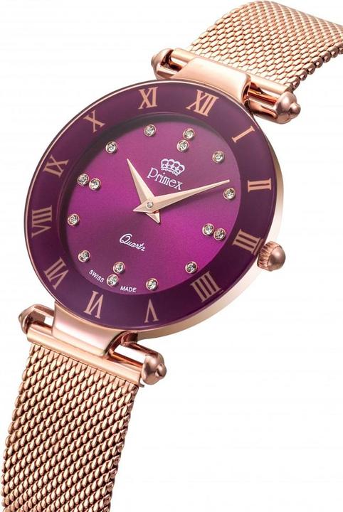 Image du produit Primex Montre Dame Swiss Made Bracelet Metal Rose Cadran Violet Etanche 30 M Petite (Montre analogique, 33 mm)