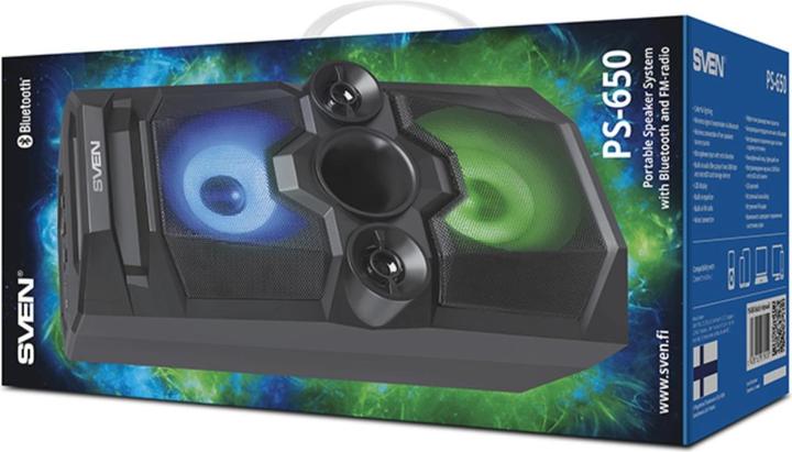 Productafbeelding Sven Luidspreker PS-650, juodas, uitgangsvermogen 2x25W (RMS), TWS, Bluetooth, FM, USB, Micro SD (10 h, Oplaadbare batterij)