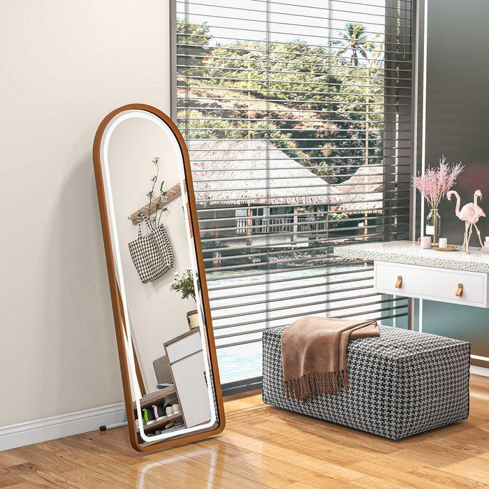 Image du produit Swisshandel24 Miroir intégral, 47 x 146 cm Miroir mural avec support, miroir sur pied avec lampe LED, variateur (50 x 151.5 cm)