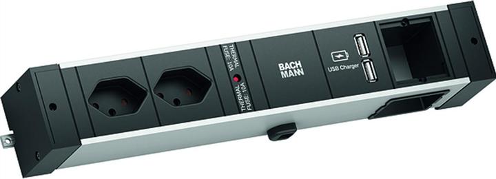 Actual product image Bachmann Desk Rail - 2 m - 2 AC outputs - Indoor - Type J - Aluminium - Plastic - Black (2 x, Type 13, 2 m)