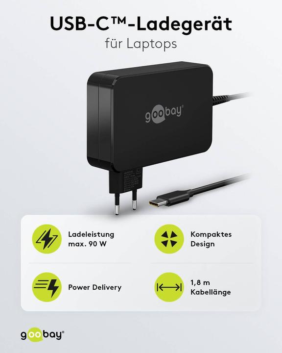 Actual product image Goobay USB-C charger for laptops 90 W black (90 W)