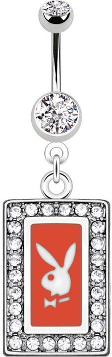 Image du produit Star Piercing Banane argent avec pendentif cristal Playboy carré rouge (Acier chirurgical 316L, sans laiton)