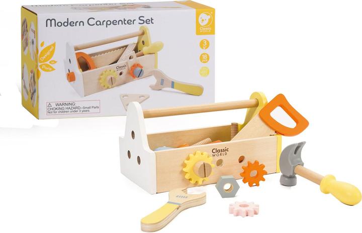 Actual product image Classic World Wooden carpentry set with tool box, 18dl