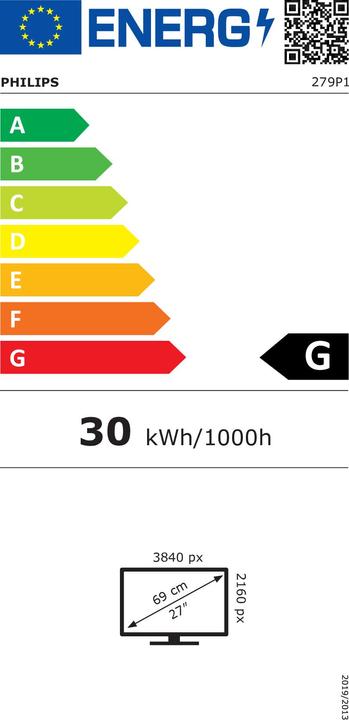 Energy Label Philips 279P1/00 27" UHD IPS AVAILABLE via USB-C/DP/HDMI PD 65W (3840 x 2160 Pixels, 27")