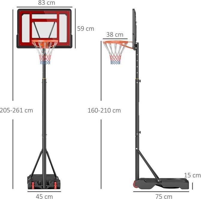 Immagine prodotto Swisshandel24 Basketballständer Outdoor mit Rollen, 160-210 cm höhenverstellbar Basketballkorb